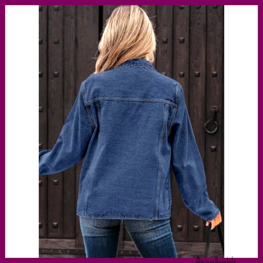 Oversized Denim Shacket, Ruffled Button Down, Cot… - image 2